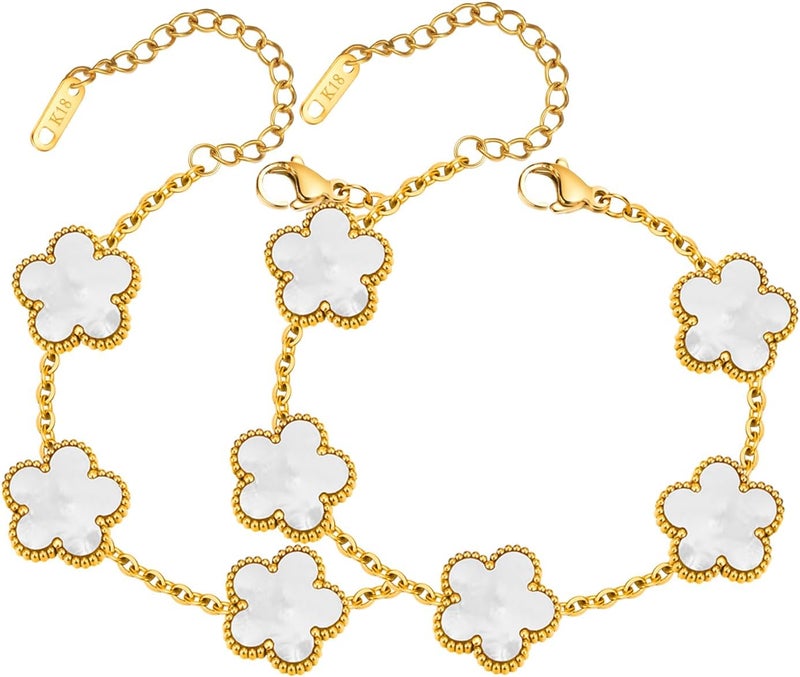 MPRAINBOW Women Gold Bracelets Jewelry Set - 18K Gold Plated Floral Bracelets,Stainless Steel Charm Bracelet Non-Tarnish,Adjustable lucky Chain Set Trendy Gift,Christmas Valentines Birthday Gifts for Girlfriend - Image 1